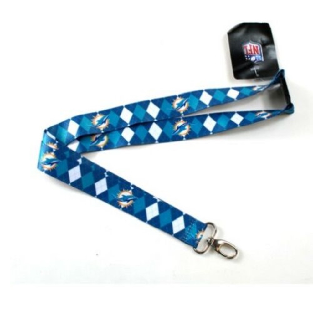 Miami Dolphins Lanyard Car Key Chain Ring Badge ID Holder Argyle New